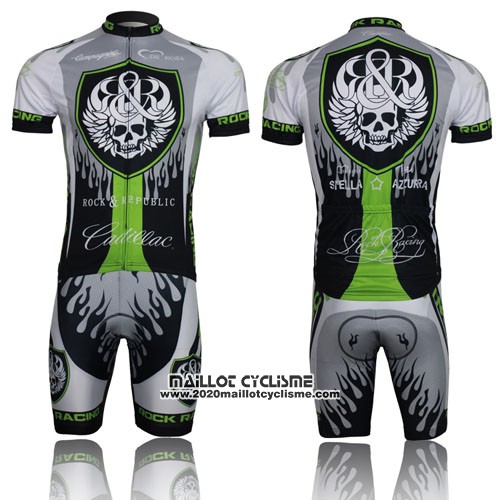 2013 Maillot Ciclismo Rock Racing Noir et Vert Manches Courtes et Cuissard